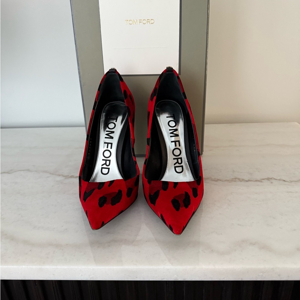 Tom Ford Red and Black Leopard Print Heels